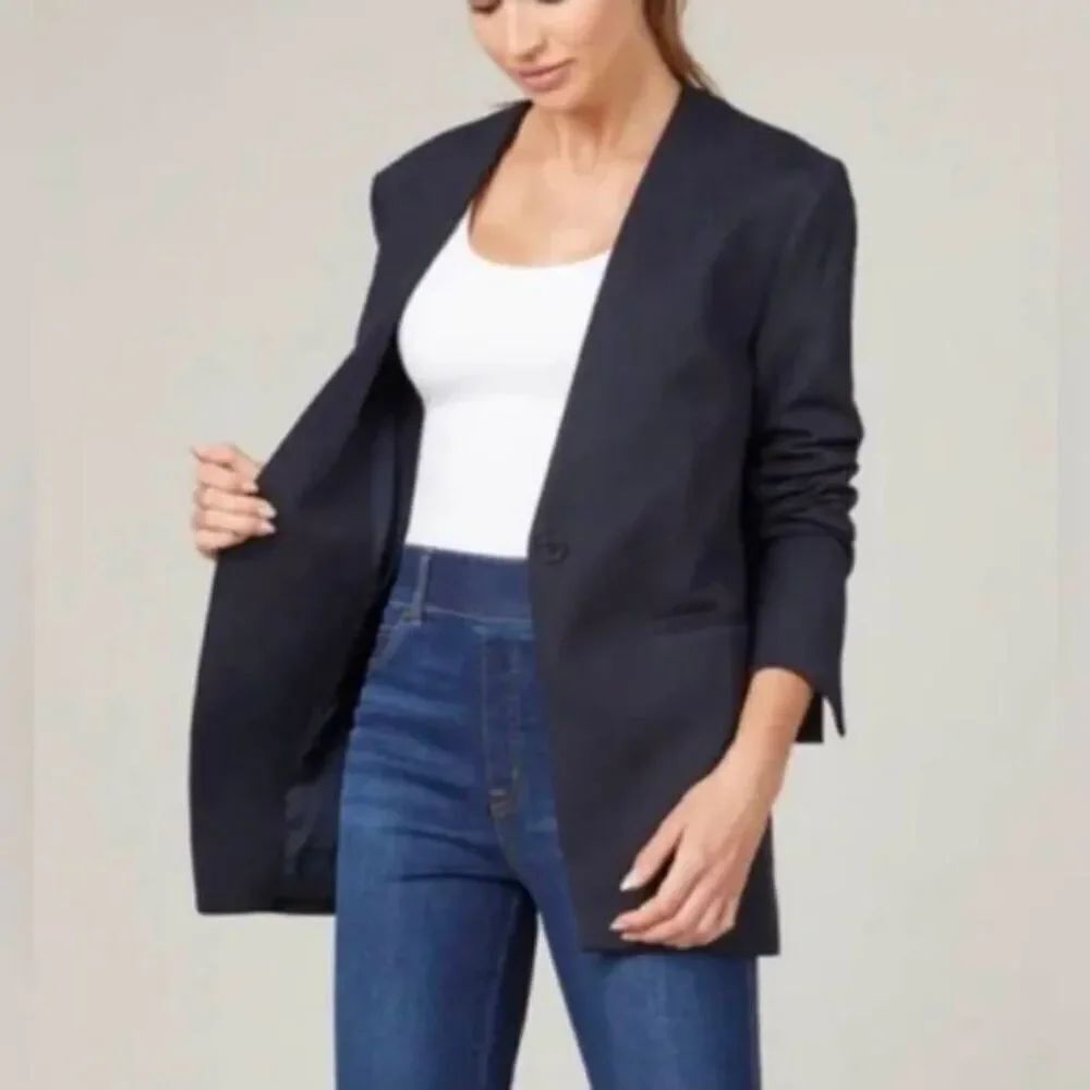 Spanx The Perfect Collarless Blazer Black Ponte Knit One Button Size M